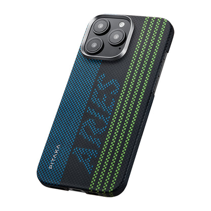 iPhone 16 Pro Max Kılıf M-safe Şarj Özellikli Lumintex Teknolojili Fosforlu Aramid Fiber Pitaka Tactile Woven Aries Serisi Credit Card Kapak