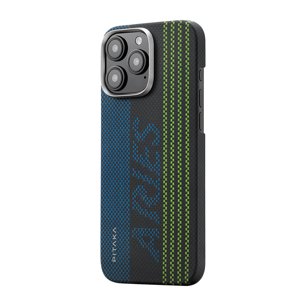 iPhone 16 Pro Max Kılıf M-safe Şarj Özellikli Lumintex Teknolojili Fosforlu Aramid Fiber Pitaka Tactile Woven Aries Serisi Credit Card Kapak