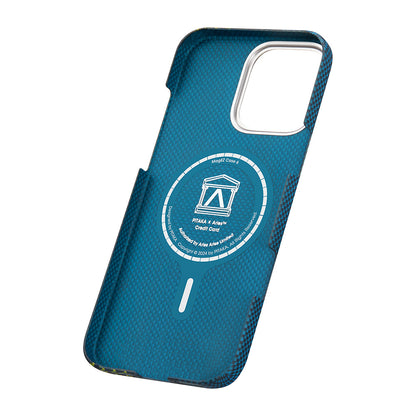 iPhone 16 Pro Max Kılıf M-safe Şarj Özellikli Lumintex Teknolojili Fosforlu Aramid Fiber Pitaka Tactile Woven Aries Serisi Credit Card Kapak