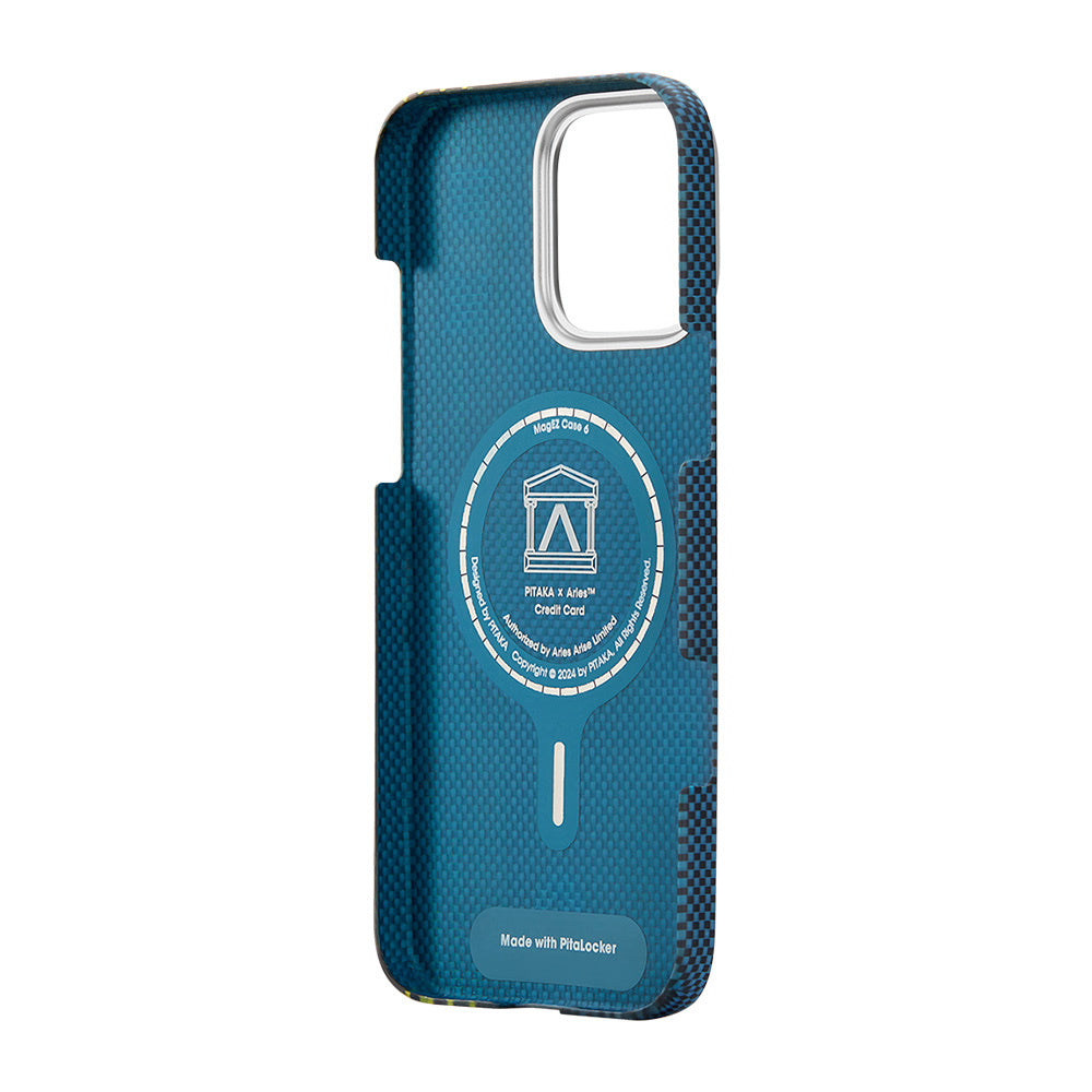 iPhone 16 Pro Max Kılıf M-safe Şarj Özellikli Lumintex Teknolojili Fosforlu Aramid Fiber Pitaka Tactile Woven Aries Serisi Credit Card Kapak