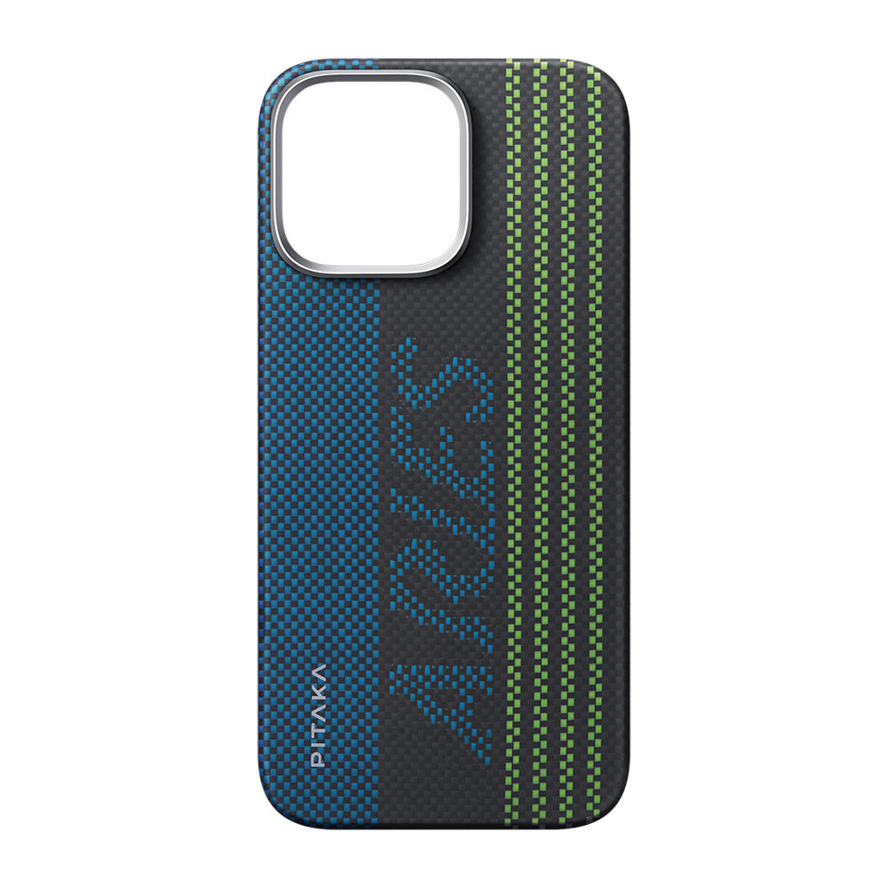 iPhone 16 Pro Max Kılıf M-safe Şarj Özellikli Lumintex Teknolojili Fosforlu Aramid Fiber Pitaka Tactile Woven Aries Serisi Credit Card Kapak