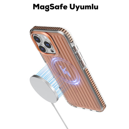 iPhone 16 Pro Max Kılıf M-safe Şarj Özellikli Oyuklu Tasarım Mutural Bumpy Clear Kapak