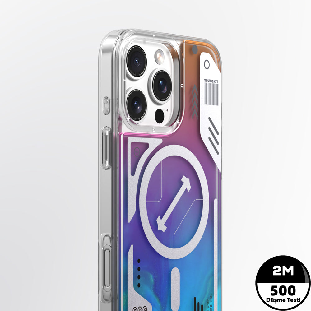 iPhone 16 Pro Max Kılıf M-safe Şarj Özellikli Parlak Kumlu Sıvılı Tasarımlı Galaxy Fantasy Serisi Kapak