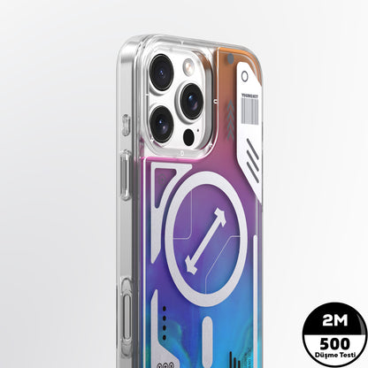 iPhone 16 Pro Max Kılıf M-safe Şarj Özellikli Parlak Kumlu Sıvılı Tasarımlı Galaxy Fantasy Serisi Kapak