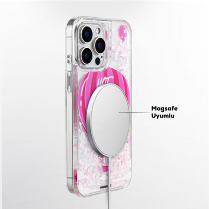 iPhone 16 Pro Max Kılıf M-safe Şarj Özellikli Parlak Kumlu Sıvılı Youngkit Pink Dream Quicksand Serisi Kapak
