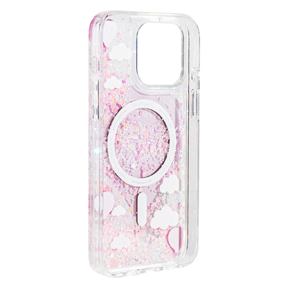 iPhone 16 Pro Max Kılıf M-safe Şarj Özellikli Parlak Kumlu Sıvılı Youngkit Pink Dream Quicksand Serisi Kapak