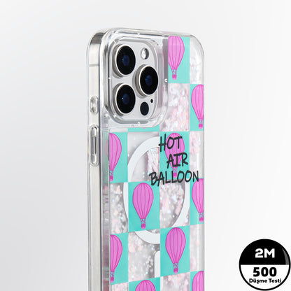 iPhone 16 Pro Max Kılıf M-safe Şarj Özellikli Parlak Kumlu Sıvılı Youngkit Pink Dream Quicksand Serisi Kapak
