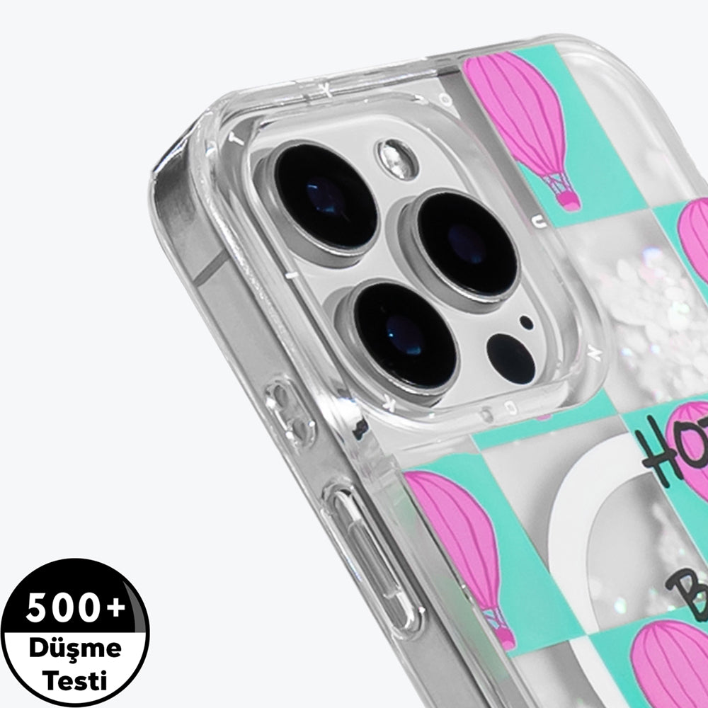 iPhone 16 Pro Max Kılıf M-safe Şarj Özellikli Parlak Kumlu Sıvılı Youngkit Pink Dream Quicksand Serisi Kapak