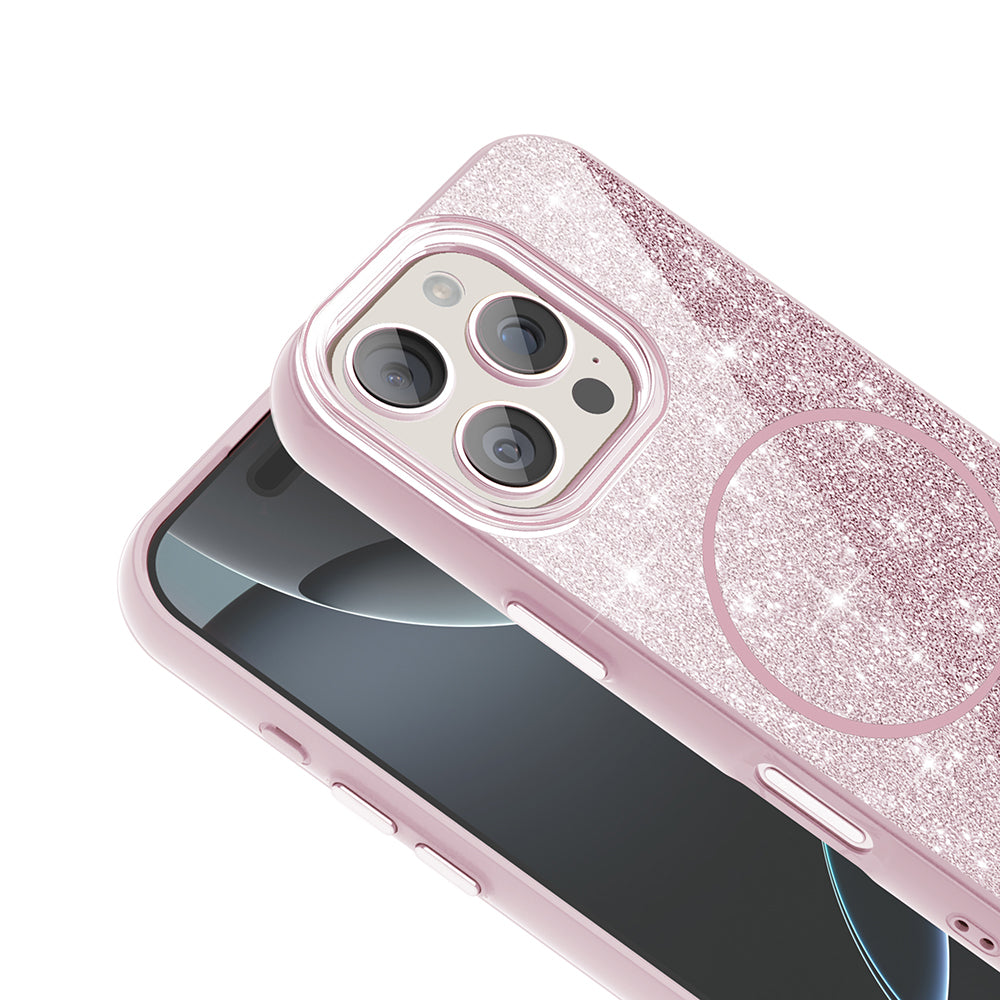 Apple iPhone 16 Pro Max Kılıf M-safe Şarj Özellikli Parlayan Simli Zore Okso Kapak