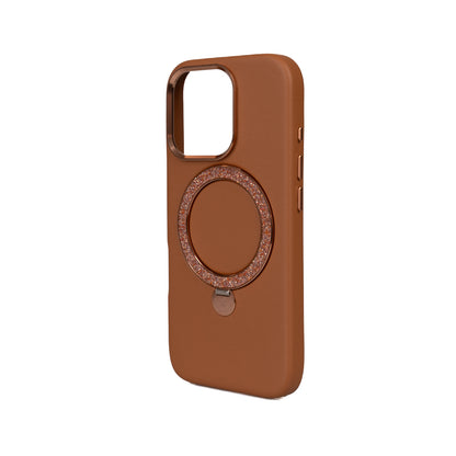 iPhone 16 Pro Max Kılıf M-safe Şarj Özellikli Standlı Suni Deri Tasarımlı Pynana Dancing Circle Serisi Kapak