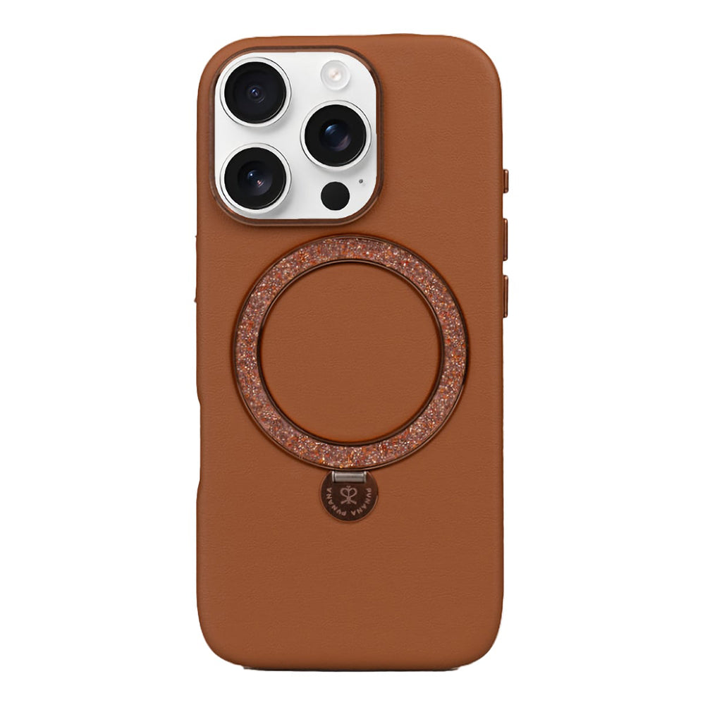 iPhone 16 Pro Max Kılıf M-safe Şarj Özellikli Standlı Suni Deri Tasarımlı Pynana Dancing Circle Serisi Kapak