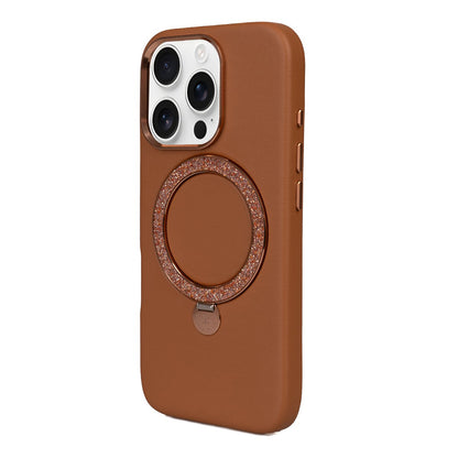 iPhone 16 Pro Max Kılıf M-safe Şarj Özellikli Standlı Suni Deri Tasarımlı Pynana Dancing Circle Serisi Kapak
