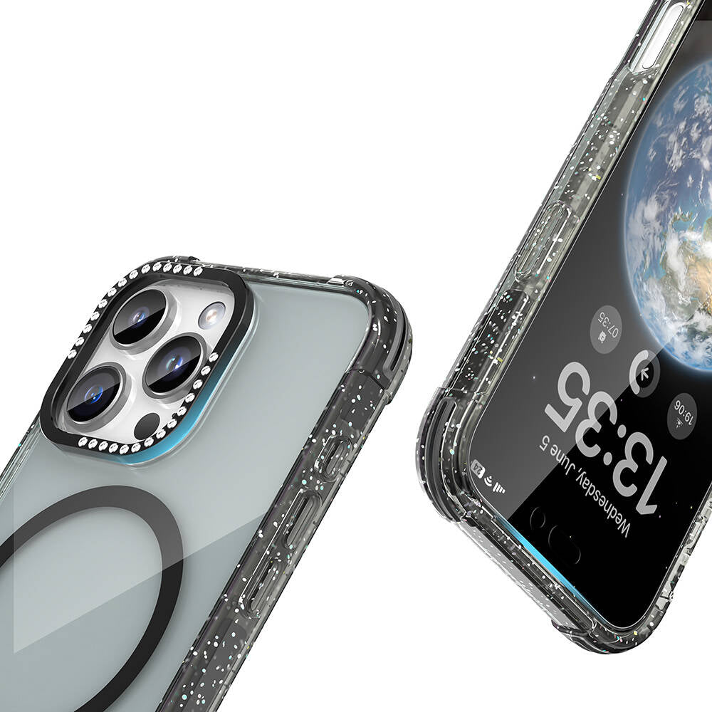 iPhone 16 Pro Max Kılıf M-safe Şarj Özellikli Taşlı ve Simli Tasarım Mutural Blink Kapak