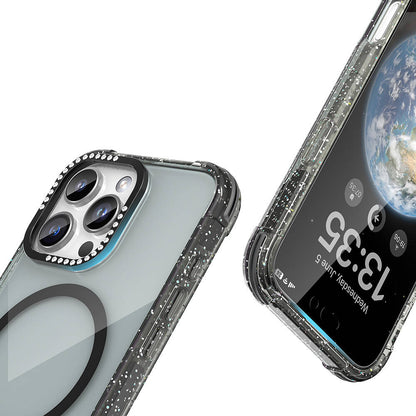 iPhone 16 Pro Max Kılıf M-safe Şarj Özellikli Taşlı ve Simli Tasarım Mutural Blink Kapak