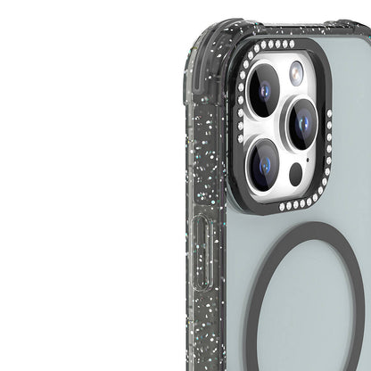 iPhone 16 Pro Max Kılıf M-safe Şarj Özellikli Taşlı ve Simli Tasarım Mutural Blink Kapak