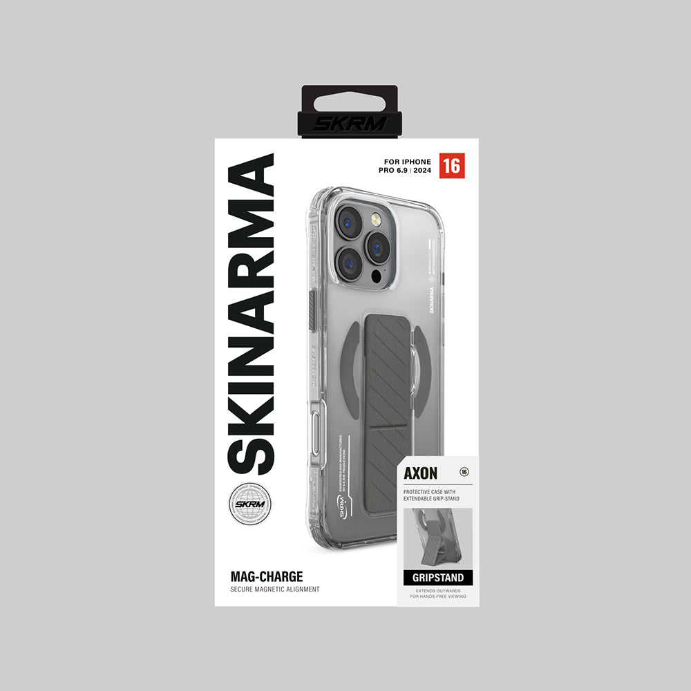 iPhone 16 Pro Max Kılıf M-safe Şarj Özellikli Teknoloji Desenli Standlı Skinarma Axon Kapak