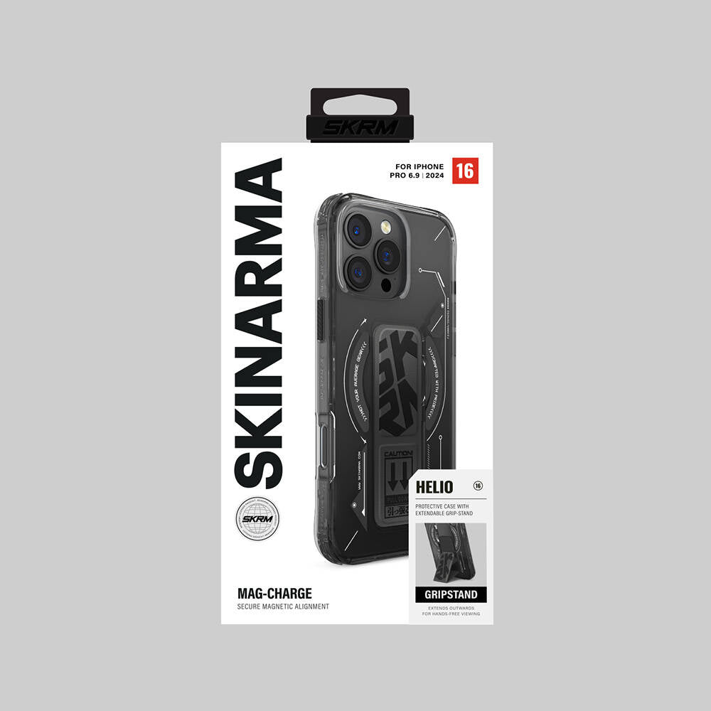 iPhone 16 Pro Max Kılıf M-safe Şarj Özellikli Teknoloji Desenli Standlı Skinarma Helio Kapak
