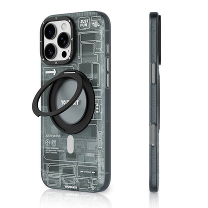 iPhone 16 Pro Max Kılıf M-safe Şarj Özellikli Youngkit 360° Standlı Technology Serisi Kapak