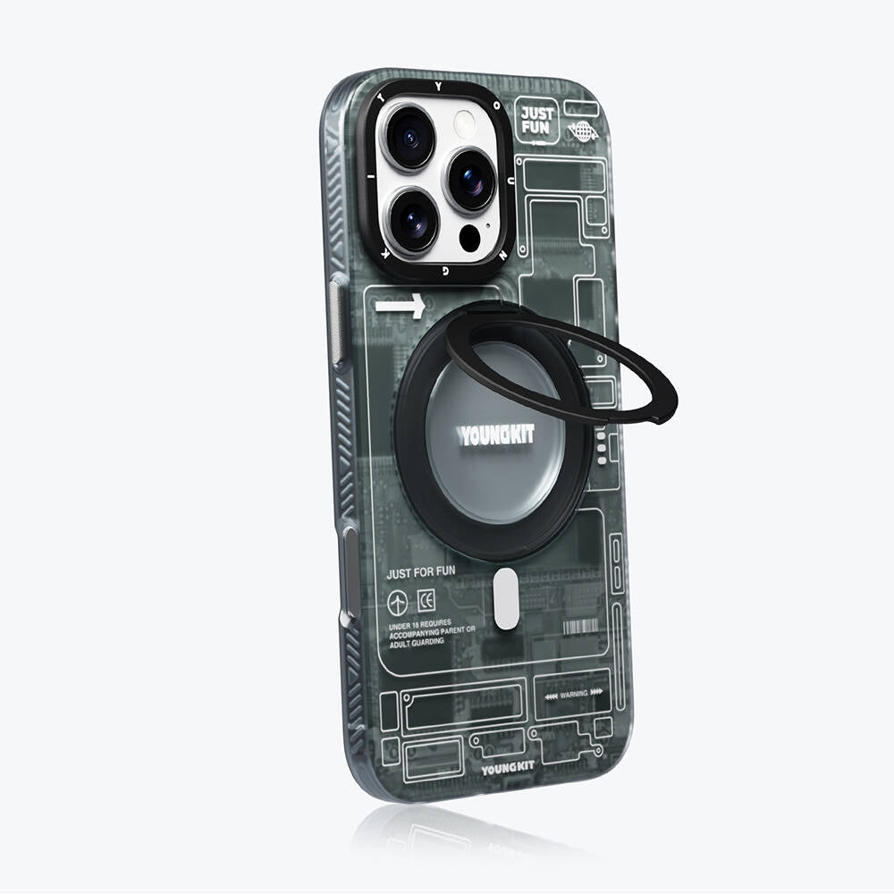 iPhone 16 Pro Max Kılıf M-safe Şarj Özellikli Youngkit 360° Standlı Technology Serisi Kapak