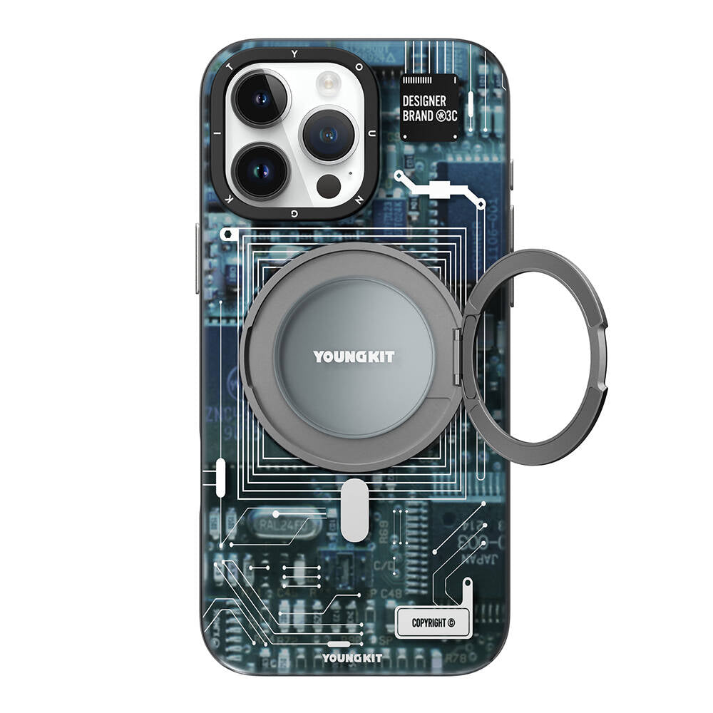 iPhone 16 Pro Max Kılıf M-safe Şarj Özellikli Youngkit 360° Standlı Technology Serisi Kapak