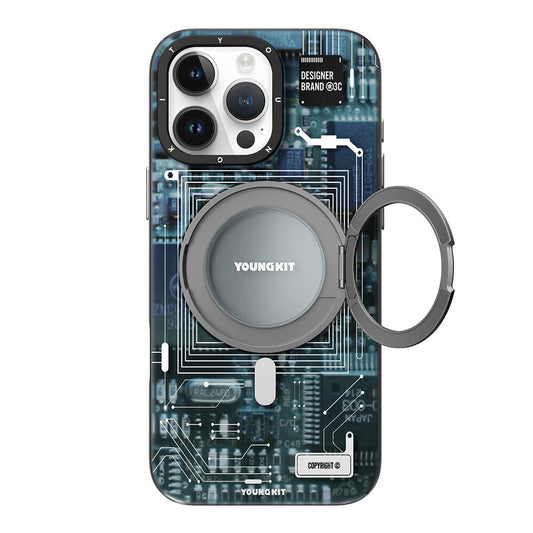 iPhone 16 Pro Max Kılıf M-safe Şarj Özellikli Youngkit 360° Standlı Technology Serisi Kapak