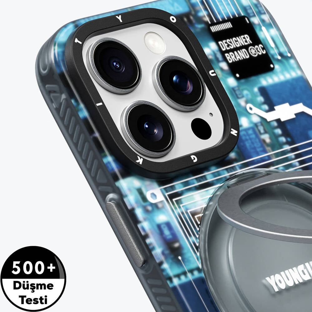 iPhone 16 Pro Max Kılıf M-safe Şarj Özellikli Youngkit 360° Standlı Technology Serisi Kapak