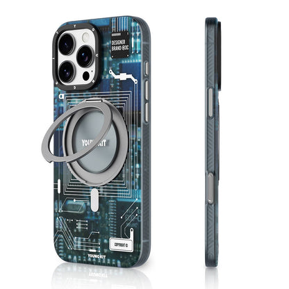 iPhone 16 Pro Max Kılıf M-safe Şarj Özellikli Youngkit 360° Standlı Technology Serisi Kapak