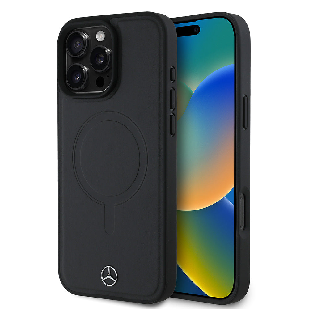 iPhone 16 Pro Max Kılıf Mercedes Benz Orjinal Lisanslı M-safe Şarj Özellikli Metal Yıldız Logolu Sade Pürüzsüz Deri Kapak