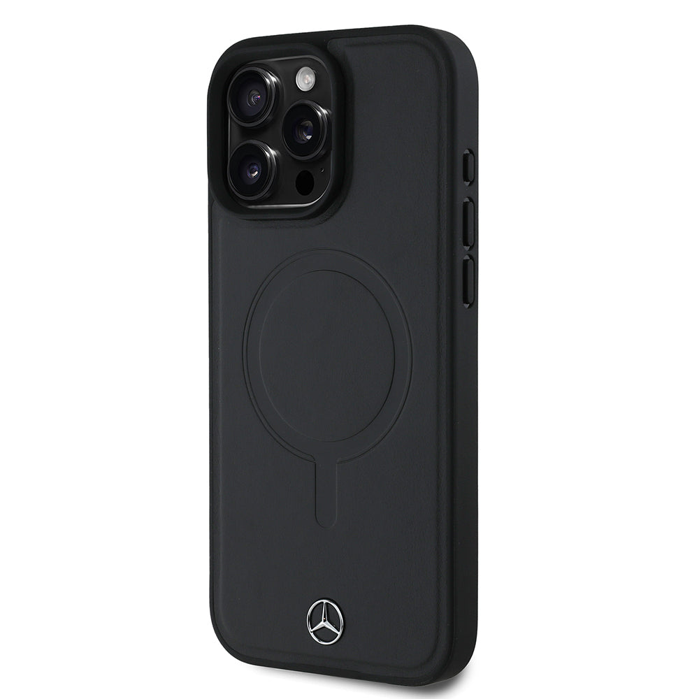 iPhone 16 Pro Max Kılıf Mercedes Benz Orjinal Lisanslı M-safe Şarj Özellikli Metal Yıldız Logolu Sade Pürüzsüz Deri Kapak