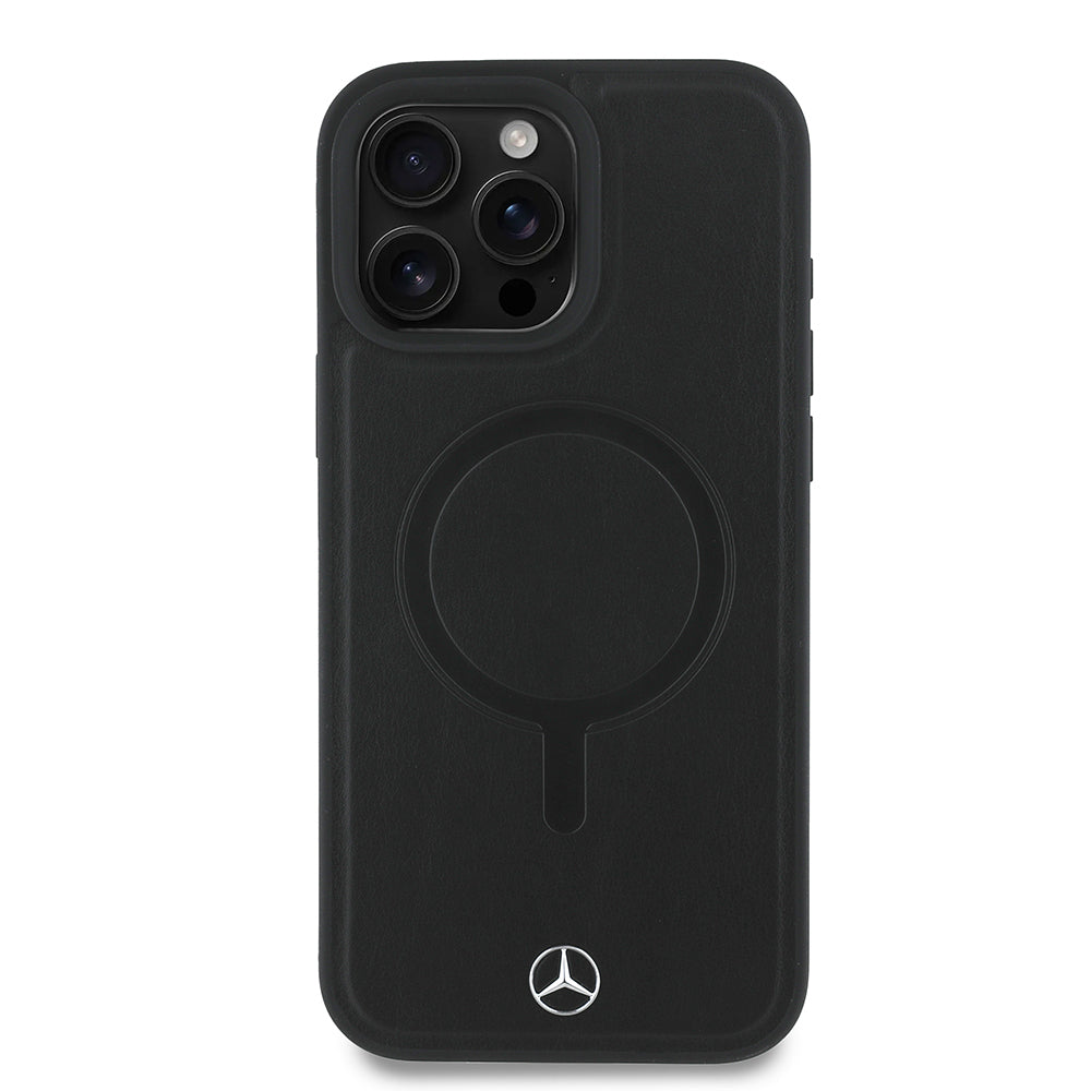 iPhone 16 Pro Max Kılıf Mercedes Benz Orjinal Lisanslı M-safe Şarj Özellikli Metal Yıldız Logolu Sade Pürüzsüz Deri Kapak