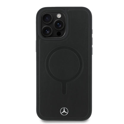 iPhone 16 Pro Max Kılıf Mercedes Benz Orjinal Lisanslı M-safe Şarj Özellikli Metal Yıldız Logolu Sade Pürüzsüz Deri Kapak