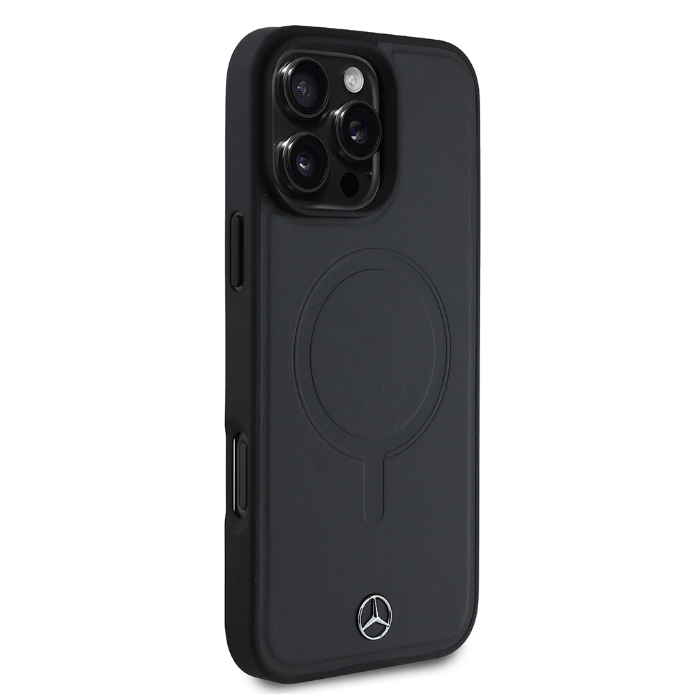 iPhone 16 Pro Max Kılıf Mercedes Benz Orjinal Lisanslı M-safe Şarj Özellikli Metal Yıldız Logolu Sade Pürüzsüz Deri Kapak