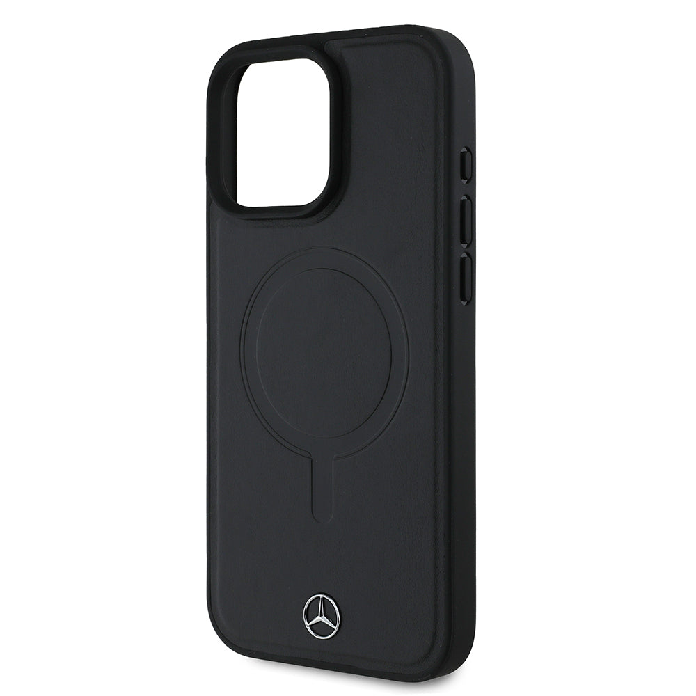 iPhone 16 Pro Max Kılıf Mercedes Benz Orjinal Lisanslı M-safe Şarj Özellikli Metal Yıldız Logolu Sade Pürüzsüz Deri Kapak