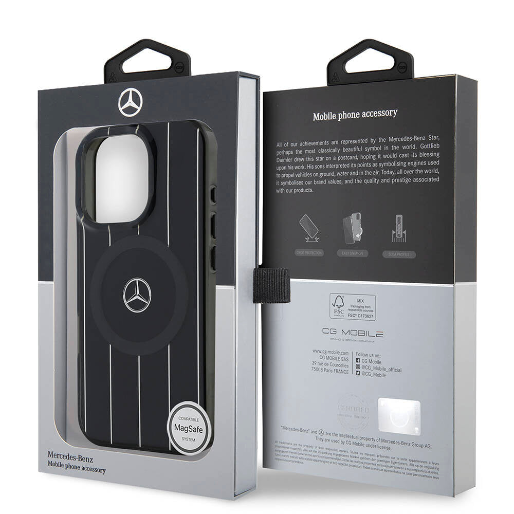 iPhone 16 Pro Max Kılıf Mercedes Benz Orjinal Lisanslı M-safe Şarj Özellikli Çift Katmanlı Paralel Çizgi Desenli Kapak