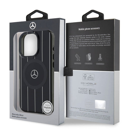 iPhone 16 Pro Max Kılıf Mercedes Benz Orjinal Lisanslı M-safe Şarj Özellikli Çift Katmanlı Paralel Çizgi Desenli Kapak