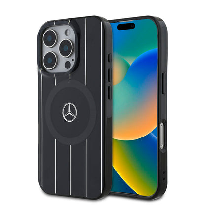 iPhone 16 Pro Max Kılıf Mercedes Benz Orjinal Lisanslı M-safe Şarj Özellikli Çift Katmanlı Paralel Çizgi Desenli Kapak