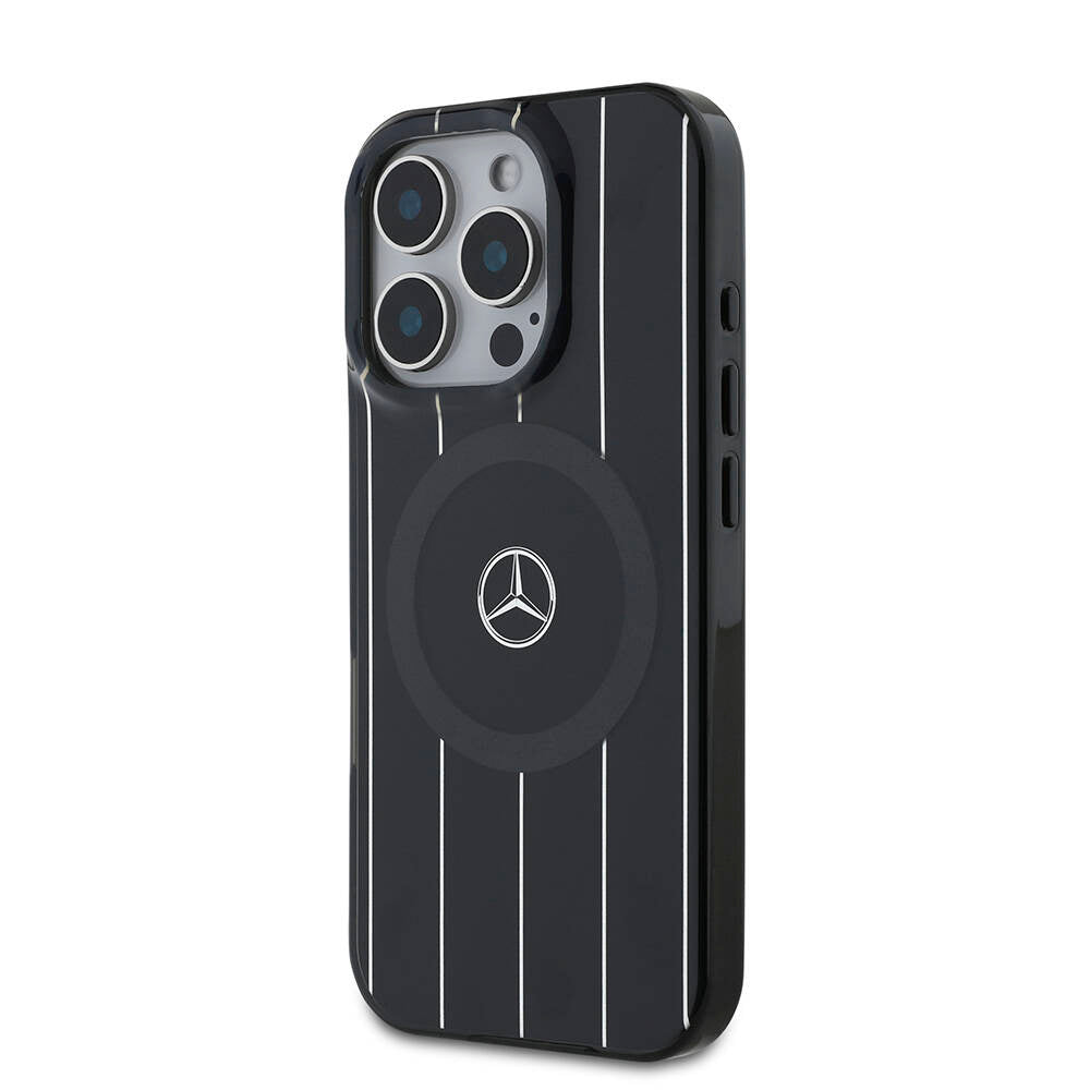 iPhone 16 Pro Max Kılıf Mercedes Benz Orjinal Lisanslı M-safe Şarj Özellikli Çift Katmanlı Paralel Çizgi Desenli Kapak