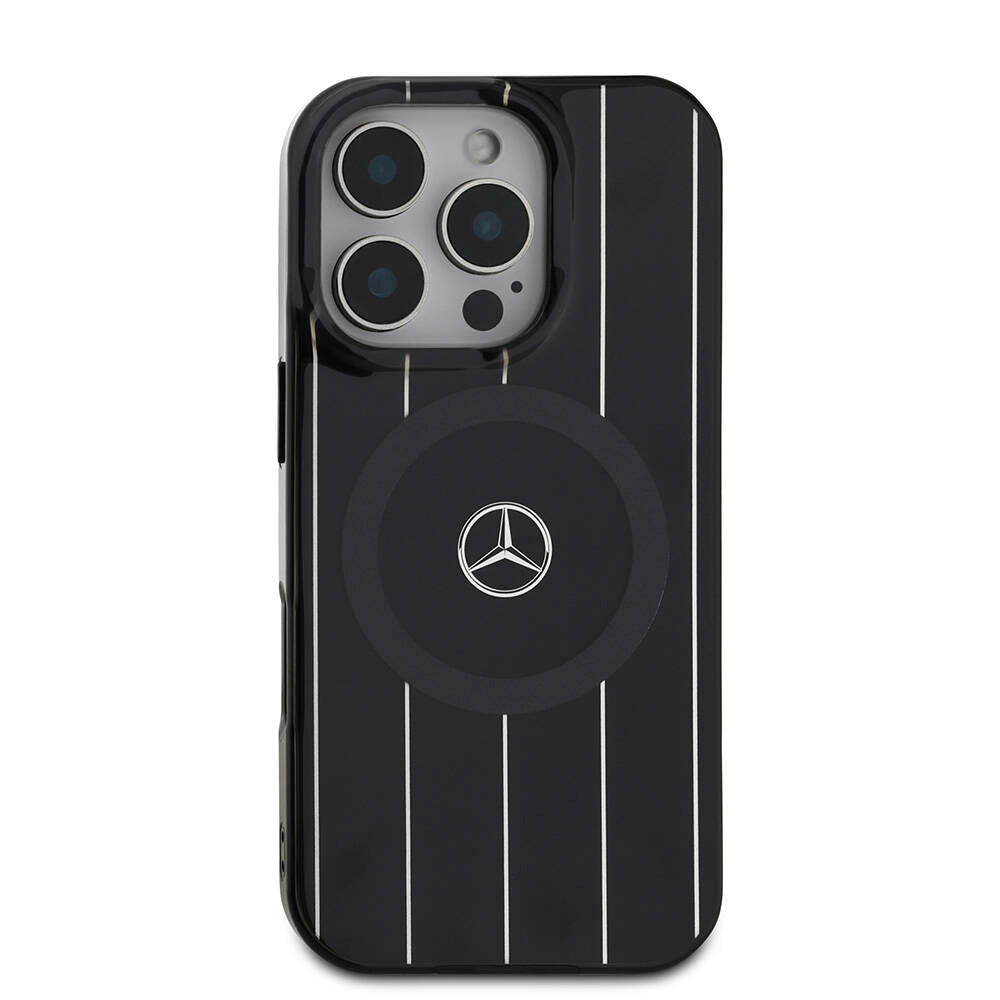 iPhone 16 Pro Max Kılıf Mercedes Benz Orjinal Lisanslı M-safe Şarj Özellikli Çift Katmanlı Paralel Çizgi Desenli Kapak