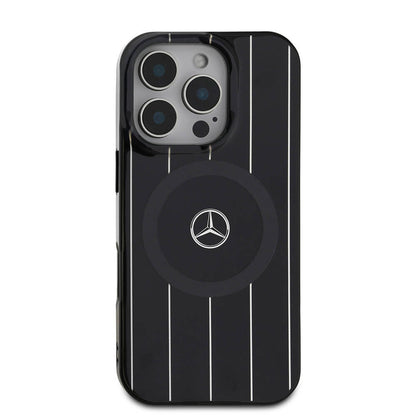 iPhone 16 Pro Max Kılıf Mercedes Benz Orjinal Lisanslı M-safe Şarj Özellikli Çift Katmanlı Paralel Çizgi Desenli Kapak