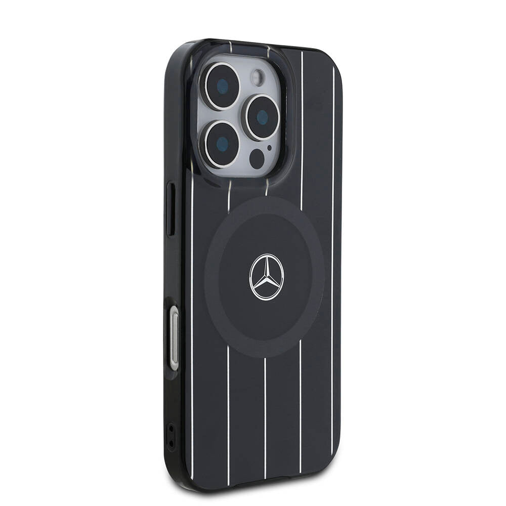 iPhone 16 Pro Max Kılıf Mercedes Benz Orjinal Lisanslı M-safe Şarj Özellikli Çift Katmanlı Paralel Çizgi Desenli Kapak