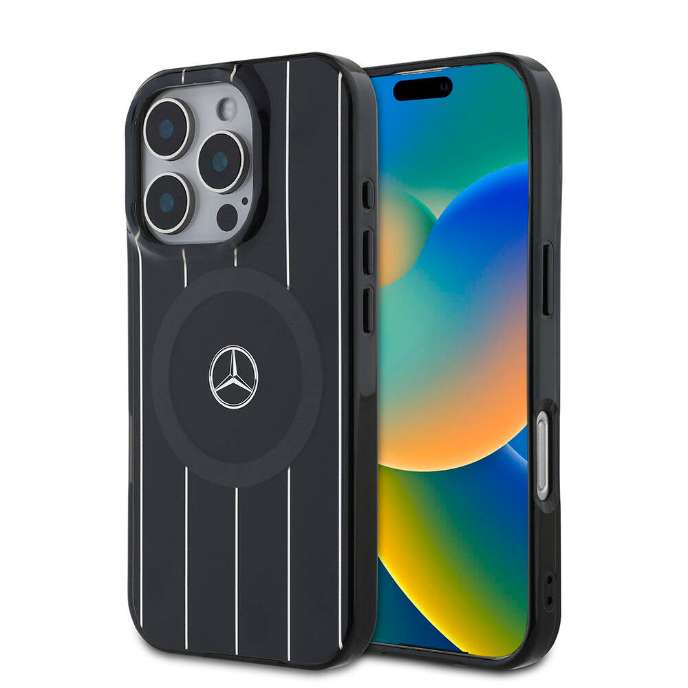 iPhone 16 Pro Max Kılıf Mercedes Benz Orjinal Lisanslı M-safe Şarj Özellikli Çift Katmanlı Paralel Çizgi Desenli Kapak