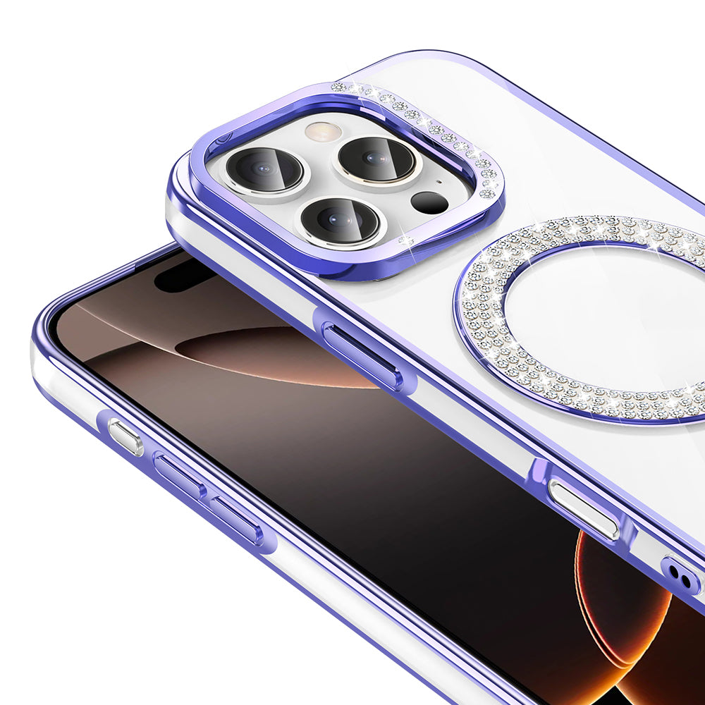 Apple iPhone 16 Pro Max Kılıf Pırlanta Taş Tasarımlı M-safe Şarj Özellikli Zore Karetta Silikon Kapak