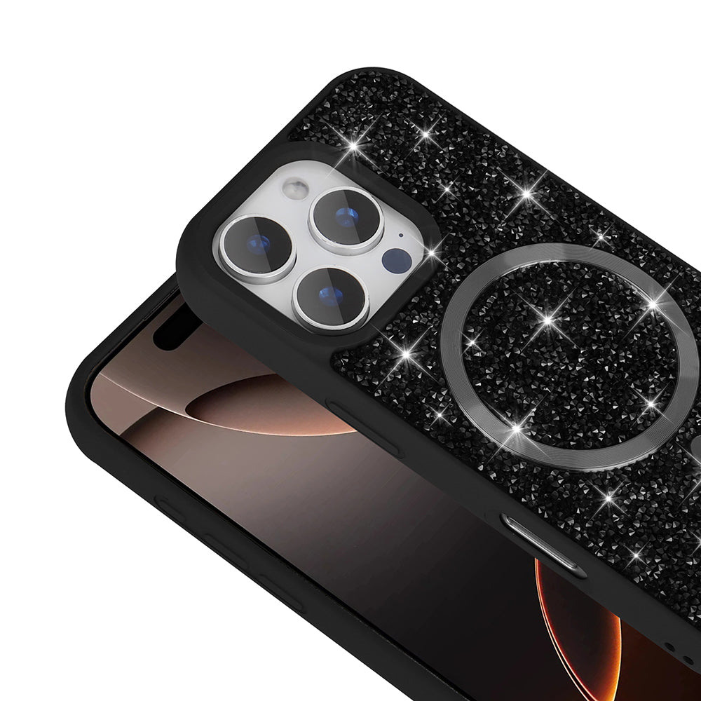 Apple iPhone 16 Pro Max Kılıf Pırlanta Tasarımlı M-safe Şarj Özellikli Zore Mozaik Silikon Kapak