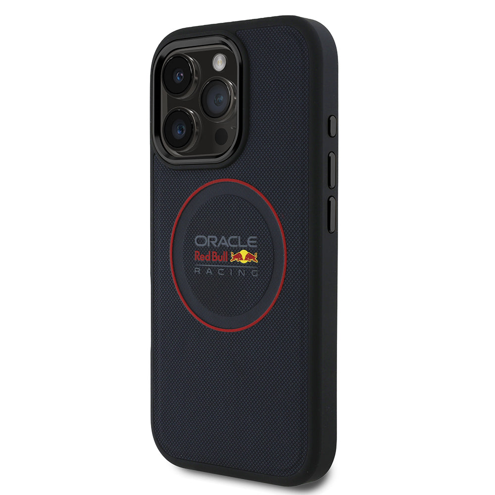 iPhone 16 Pro Max Kılıf Redbull Orjinal Lisanslı M-safe Şarj Özellikli Kırmızı Halka ve Logo Kabartmalı PU Deri Kapak