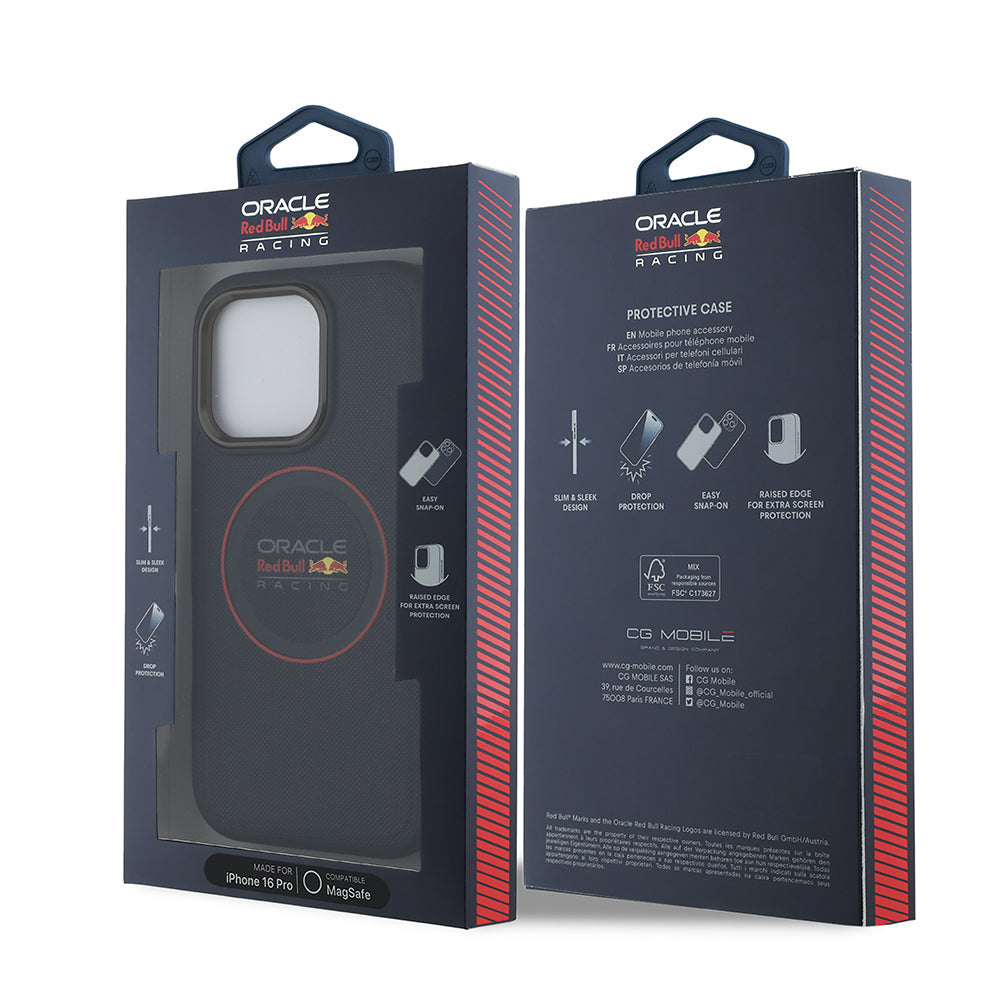 iPhone 16 Pro Max Kılıf Redbull Orjinal Lisanslı M-safe Şarj Özellikli Kırmızı Halka ve Logo Kabartmalı PU Deri Kapak