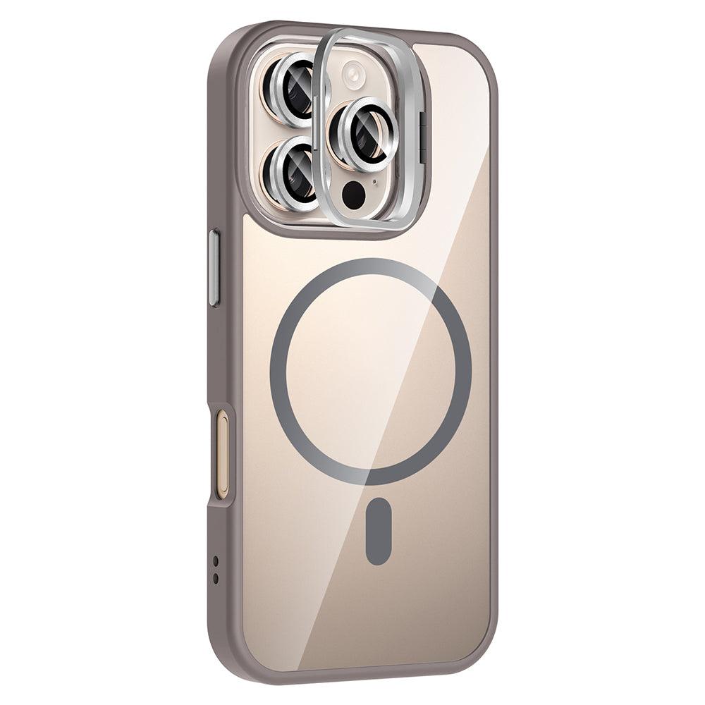 Apple iPhone 16 Pro Max Kılıf Standlı ve Kamera Lens Hediyeli M-Safe Şarj Özellikli Zore Etro Kapak
