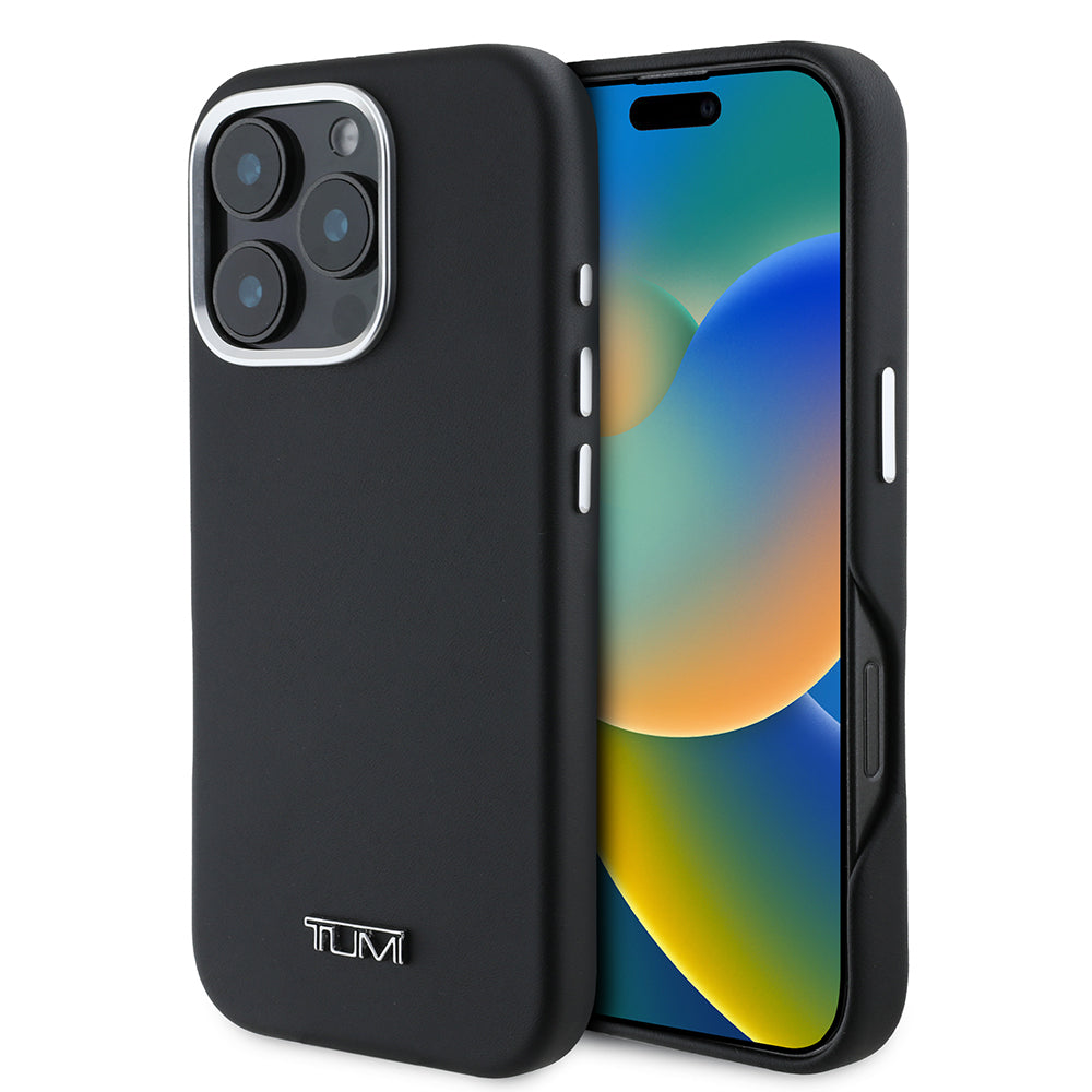 iPhone 16 Pro Max Kılıf TUMI Orjinal Lisanslı M-safe Şarj Özellikli Metal Yazı Logolu PU Deri Kapak