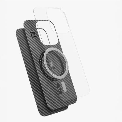 iPhone 16 Pro Max Kılıf Wiwu DCC-206 M-safe Şarj Özellikli Kamera Standlı Aramid Fiber Tasarım Kevlar Kapak
