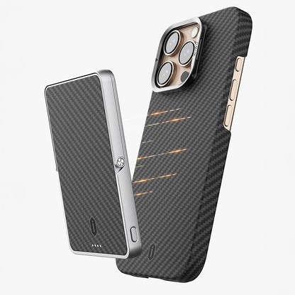 iPhone 16 Pro Max Kılıf Wiwu DCC-206 M-safe Şarj Özellikli Kamera Standlı Aramid Fiber Tasarım Kevlar Kapak