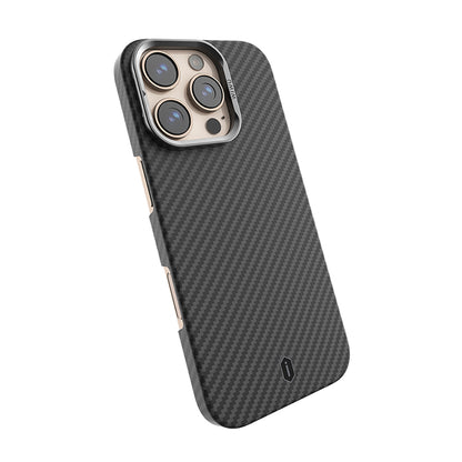 iPhone 16 Pro Max Kılıf Wiwu DCC-206 M-safe Şarj Özellikli Kamera Standlı Aramid Fiber Tasarım Kevlar Kapak